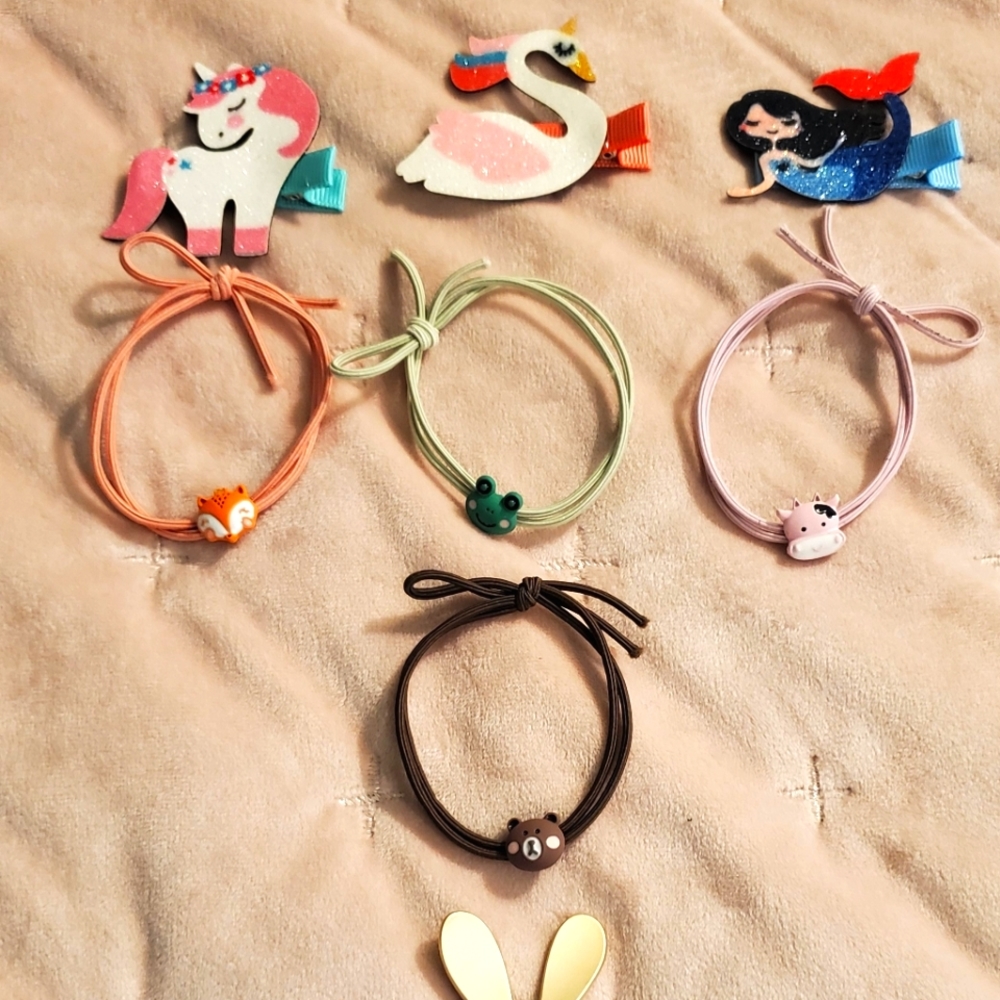 😎3 FOR $15.00😎Animals Mermaid Hair Ties Hair Clips Barret Lot New!